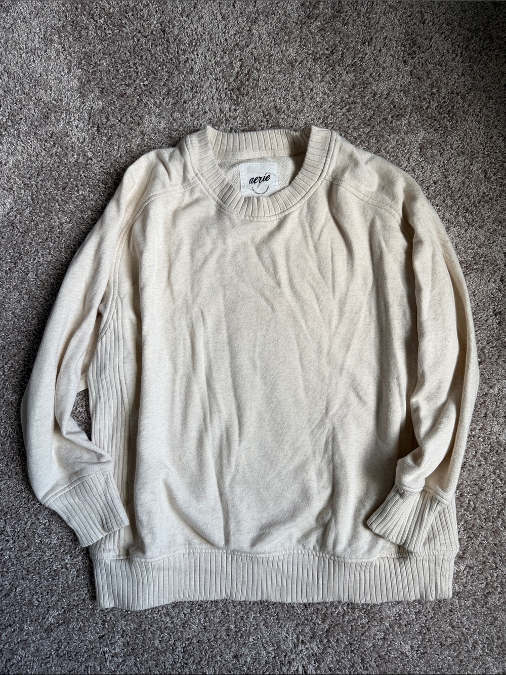 Aerie Oversized Crewneck Sweater in Cream